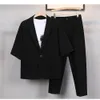 Costumes pour hommes Blazers Mode d'été Costume pour hommes Chemise à manches courtes Pantalon Léger et mince Lin solide 2 pièces Loisirs Affaires Mariage Voyage Hommes Homme 230809