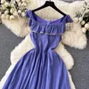 Casual Dresses Korean Fashion Retro Ruffledress Kvinnor Summer ärmlös design Högkvalitativ temperament Lång klänning Maxi Beach