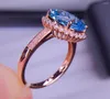 Klusterringar E422 Aquamarine Ring Fine Jewelry Pure 18K Gold Natural 5.2CT Blue Gemstones For Women Födelsedagspresenter