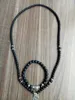 Strand 2pc set matt svart onyx armband 108 mala pärlor lotus hänge yoga bönarmband 1 varv / 4 varv