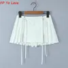 Skirts Y2K Zipper Lace-up Mini Skirts Shorts Sashes Pleated Brown Grey White Blogger Streetwear Sexy Outfit Bottom 230809