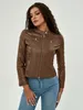 Womens Jackets Fashion Trend Simple Autumn Winter Analog Collar Zipper PU Leather Motorcycle Jacket 230809