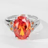 Eheringe Ellipse Großer orangefarbener Edelsteinring Bohemian Classic für Frauen Intarsien Zirkon Funkelnde Party Verlobung Feiner Schmuck