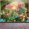 Tapisserier Castle Tapestry Tree and River in Fantasy Forest Wall Hanging Fairy Tale Tapestries for Kids Bedroom Living Room Dorm Wall Decor R230810