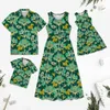 Family Matching Outfits Family Matching Outfits Allover Plant Print Short-sleeve Spliced Dresses And Short Sleeve Shirts Sets Family Look