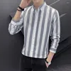 Men's Casual Shirts 2024 Spring Square Collar Wide Stripe Shirt Fashion Business Long Sleeve Ironing Men Drop Ship