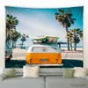 Tapestries Bus Palm Tree Beach Tapestry Summer Ocean Camper Van Wall Hanging Hawaii Holiday Style غرفة المعيشة ديكور جدار