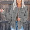 Women's Jackets Foridol Corduroy Autumn Winter Khaki Tassel Jacket Short Buttons Casual Fashion Coat Black Chaqueta Top