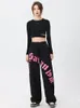 Pantaloni da donna Capris Deeptown Hippie Kpop Lettera Pantaloni della tuta neri Donna Harajuku Streetwear Oversize Track American Retro Baggy Jogger Pantaloni 230809