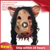 Halloween Scary Masks Novelty Pig Head Horror com máscaras de cabelo Cosplay Festival Realistic Festival Supplies Máscara HKD230810