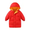 Jackor Vinter New Girls 'Medium Length Down Jacket 3-12 Year Old Boys' Baby Colorful Hooded Cotton vadderad jacka Plysch varm kappa R230810