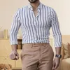 Erkekler Sıradan Gömlek Erkekler Resmi Gömlek Şık Çizgili Baskı İş İnce Fit Uzun Kollu Dönüş Sonbahar Giyim Üstü