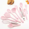 Cooking Utensils Food Grade Pink Silicone Kitchenware Spatula Soup Spoon Brush Scraper Nonstick Pan Storage Bucket Kitchen Cookware 230809