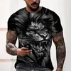 Men's Tirts 2023 Polyester Summer T-Shirt Men Animal Lion 3d Print Fashion Short Sleeve Top Micro Micro Sport Fitness Shirt for