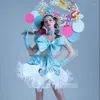 Scene Wear Women Party Gogo Costume Cute Blue Pink Leather Top Tutu kjol Jazz Dance Clothing Rave Outfit Performance XS6433