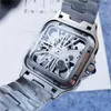 2023 Herrens lyxklockor Square Skeleton Watch 39mm storlek titta på alla rostfritt stål lysande nålar casual affärsdesigner kvarts transparent bakre armbandsur