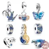 Fashionable New 925 Sterling Silver Metal Gecko Blue Murano Glass Butterfly Hook Charm Beads Suitable for Original Pandora Bracelets Jewelry Free Shipping