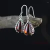 Dangle Earrings Vintage 925 Sterling Silver Hollow With Garnet For Women Girls