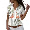 Women's Blouses 2023 Spring And Autumn Flamingo Hawaiian Short Sleeve Shirt 3D Digital Print Lapel Button Casual Top