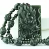 Hänghalsband hand snidade naturliga Hetian Jade Dragon Gray de arton lärjungarna i Buddha -halsbandet och Phoenix