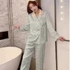Women's Sleepwear Ice Silk Pajamas For High-end Cardigan Long-sleeved Trousers Style Suit Home Service Top Quality Set