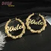 Hoop Huggie Wholesale 30mm-100mm Custom Bamboo Hoop Earrings Customize Name Earrings Style Personality Earrings Women Customized Gifts 230809