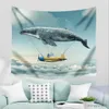 Tapestries Sea Animal Whale Fantasy Watercolor Paint Tapestry غرفة المعيشة