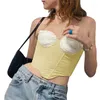 Damen Tanks Xingqing Frauen Weste 2023 Sommer Sexy Ärmellos Schnürung Neckholder Rückenfrei Kontrastfarbe Patchwork Unregelmäßiges Crop Top