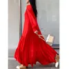 Damenbadebekleidung 2023 Sexy Frauen Wrap Boho Maxi Rotes Kleid Langarm Solide Elegant V-Ausschnitt Lose Rock Badeanzug Party Brautjungfern Robe