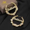 Hoop Huggie Qitian Custom Diamond Butterfly Bamboo Hoop Name Earring Stainless Steel Earrings Bamboo Style Personality Hiphop Sexy Jewelry 230809