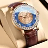 Andra klockor Luxury Women Watch med Diamond Elegant Brand Quartz Clock Leather Armband Ladies Zircon Crystal Fashion Wristwatch 230809