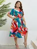 Sukienki w rozmiarze plus kobiety 2023 Summer krótkiego rękawu O-Drock moda Vintage A-Line Print Big Party Casual Dress 3xl 4xl