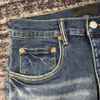 Herren-Jeans, Designer-Herren-Lila-Hose, Pantalones, zerrissen, gerade, normaler Denim, Risse, ausgewaschen, alte lange Löcher