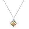 Pendant Necklaces Custom Cube Six Sides Color Printing Poes Necklace Personalized Pictures Copper Woman Clavicle Charm Mother Love Gift