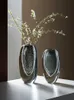 ヨーロッパスタイルのシンプルな手吹き高品質の厚bot骨底灰色のバブルガラス花瓶リビングルームオフィスフラワーセットHKD230810