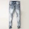 Mens Jeans italiensk stil mode män retro ljusgrå blå elastisk sträcka rippad smal passform vintage designer denim byxor 230809