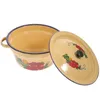 Bowls 1pc Chinese Style Enamel Oil Bowl Lard Condiment Pot With Cover (Yellow)