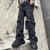 Men's Jeans 2023 Hiphop Men Straight 90s Open-Zipper Knee Tie Baggy Dark Punk Cyber Y2k Grunge Streetwear Harajuku Male Clothes