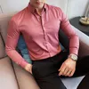 남성용 캐주얼 셔츠 영국 스타일 고품질 드레스 셔츠 2023 긴 슬리브 단색 사업 슬림 한 피팅 소셜