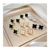 Stud Luxury Designer Earring 4/Four Leaf Clover 18K Gold Plated Jewelry Fashion Charm Women Studs Wedding Gift High Quality Drop Del Dhmtc