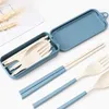 Geschirr Sets Tragbare Messer Picknick Stäbchen 4 teile/satz Outdoor Set Weizen Stroh Utensilien Faltbare Gabel Student Camping Geschirr Löffel