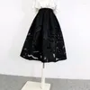 Rokken 2023 Zomer Koreaanse Vrouwen Kleding Hepburn Vintage Elegante Hoge Taille Zwarte Tule Rok Organza Hollow-Out Ol kantoor Dame Dragen