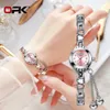 Andra klockor Opk Fashion Women's Original Quartz Armband Watch Diamond Clock Round Dial Rostfritt stål Kärlek Vattentät 230809