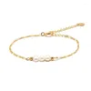 Strand ALLME Haute Qualité Perle D'eau Douce Charme Bracelets Pour Femmes 18K Plaqué Or En Acier Inoxydable Figaro Chaîne Bracelet Perlé