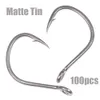 Fishing Hooks 100pcs Anti rust Matte Tin Thick Steel Wire Barbed Hook Strong Saltwater Assist Jigging Lure 1 1 0 2 0 3 0 4 0 5 0 230809