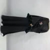 Ethnische Kleidung Dubai Flowy Abaya Große Rüschenärmel Islamische muslimische Frauen Reißverschluss Maxikleid Flare Manschette Bescheidener glänzender weicher Samt-Satin-Stoff