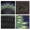 Chinese Style Products Vintage Peacock Pattern Folding Fan Bamboo Shank Classical Dance Fan With Peacock Feather Tassel Party Wedding Crafts Home Decor R230810