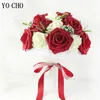 Decorative Flowers Wreaths YO CHO Bride Holding Flowers Romantic Wedding Colorful Bride 's Bouquet White Red Pink Champange Bridal Bouquets Artificial Rose 230809