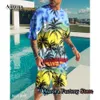 Men's Tracksuits Summer Men Fashion Tracksuit Vintage T-Shirt Shorts Suit Casual Outfit Set Male 2 Pieces Hawaiian Vacation Style Clothing 230810