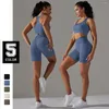 Conjuntos activos Ropa de yoga Chaleco de fitness Kit deportivo para mujer Pantalones cortos de verano Medias Traje deportivo Mujer Gimnasio Traje femenino Conjunto de entrenamiento de elevación de cadera de melocotón